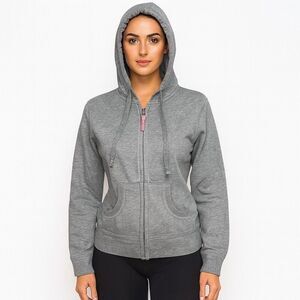 Solid Gray with Pink Zip up Hoodie with pockets Cotton Blend Long sleeve size M